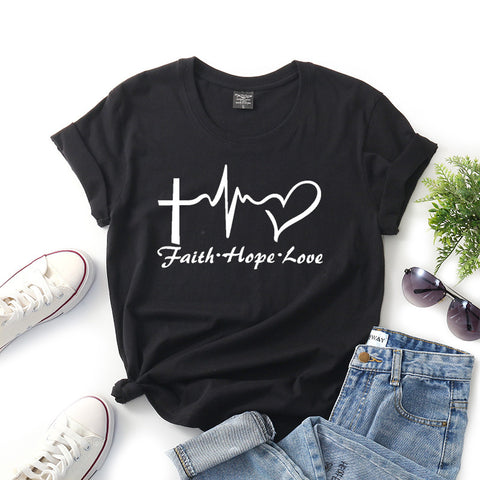 Faith Hope Love T-Shirt | Spiritually-Inclined T-Shirt | Short-sleeved Women's T-Shirt