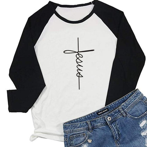 Jesus Cross Baseball T-Shirt for Women | Faith Apparel | Christian Wear
